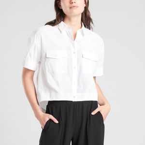 Athleta white button down cropped blouse